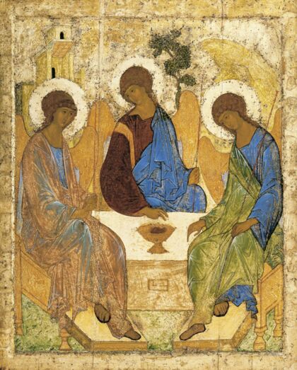 Ikone zur Dreifaltigkeit Gottes von Andrei Rublijow (um 1411), Wikipedia