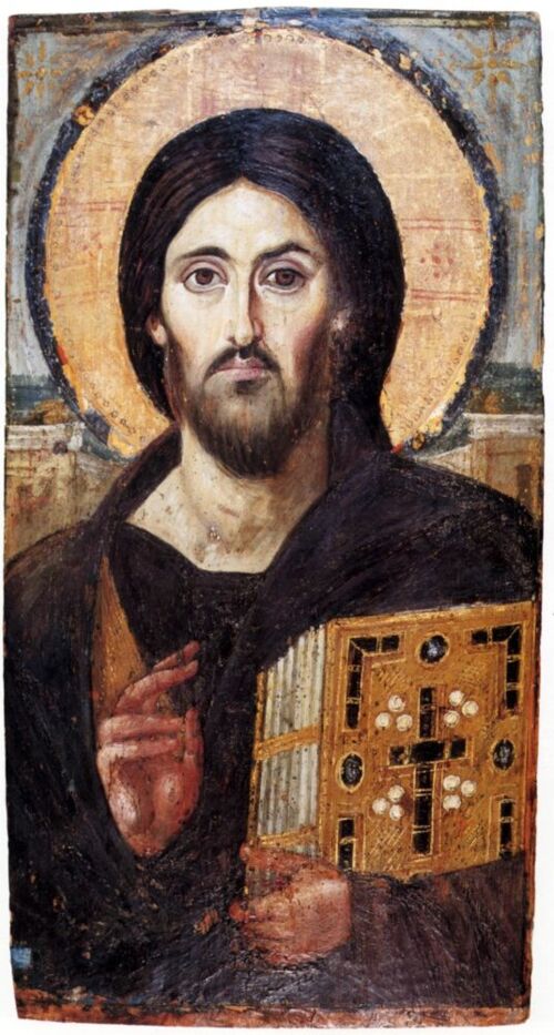 Christus Pantokrator, Ikone im Katharinenkloster auf dem Sinai, 6. Jahrhundert. Wikipedia, gemeinfrei