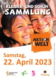 Plakat der Aktion EINE WELT mit einer Kleidersammlung am 22. April 2023